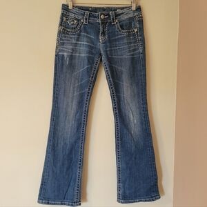 Miss Me Y2K Low Rise Embellished Contrast Stitch Boot Cut Jeans Size 28